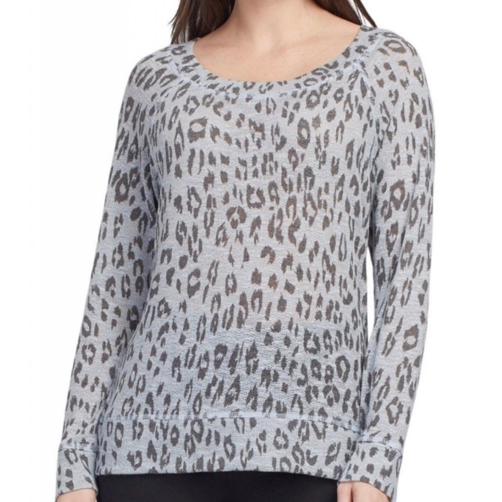 TRIBAL Womens Scoop Neck Lightweight Leopard Print Sweater Icy Blue Size S NWT